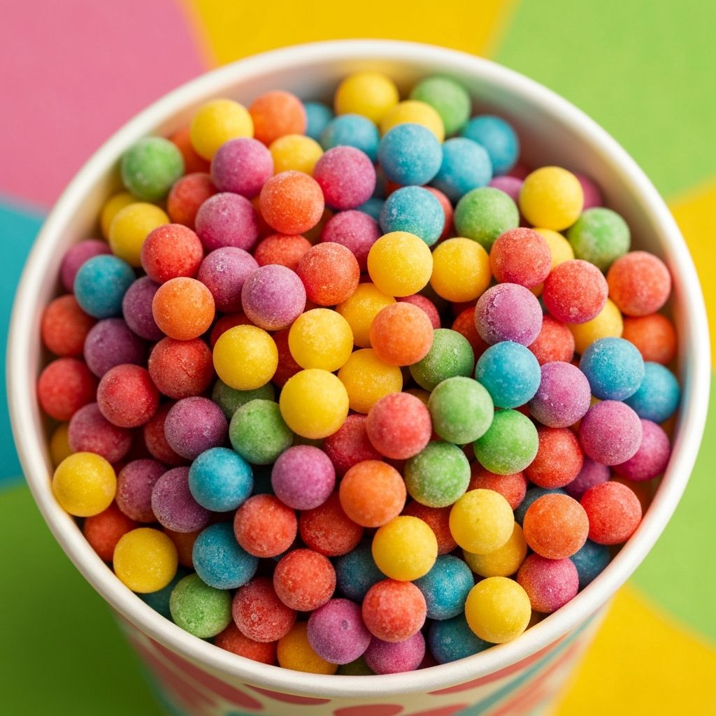 Colourful Dippin' Dots frozen ice cream pearls in a cup