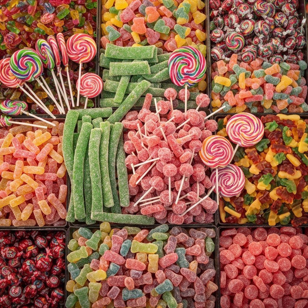 Colourful lollies, sour straps and candies on display